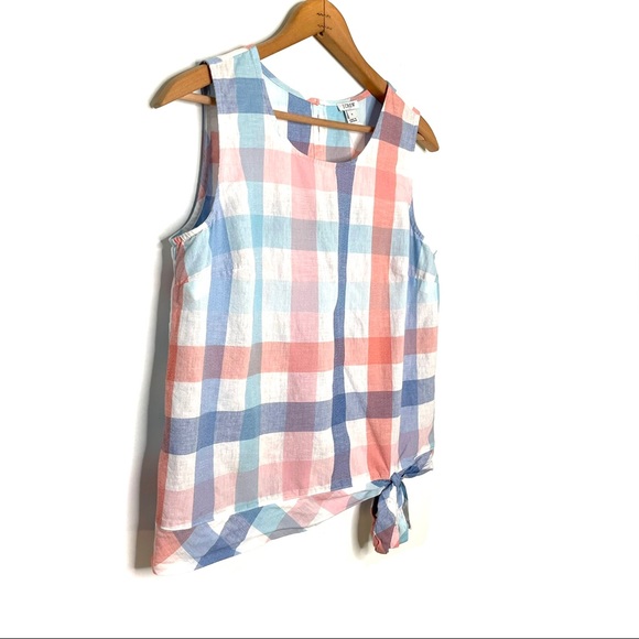 J. Crew | Linen Blend Gingham Side Tie Sleeveless Top - Picture 2 of 8